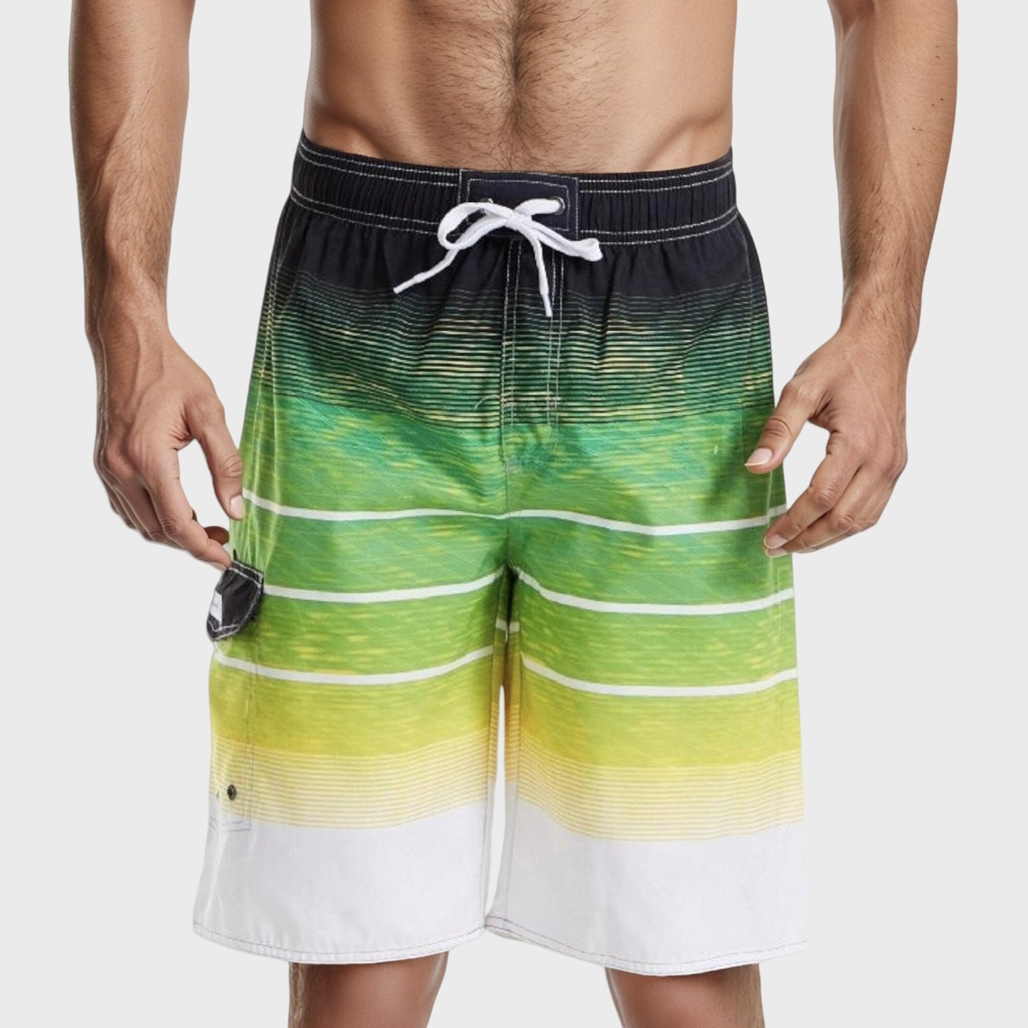 Men's Ombre Stripe Swim Trunks with Drawstring Waistband and Quick-Dry Lightweight Fabric for Comfortable Wear