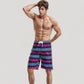 Men's Vibrant Stripe Swim Trunks with Wave-Inspired Pattern and Drawstring Waistband in Quick-Dry Fabric