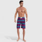Men's Vibrant Stripe Gradient Swim Shorts with Drawstring Waist and Side Cargo Pocket