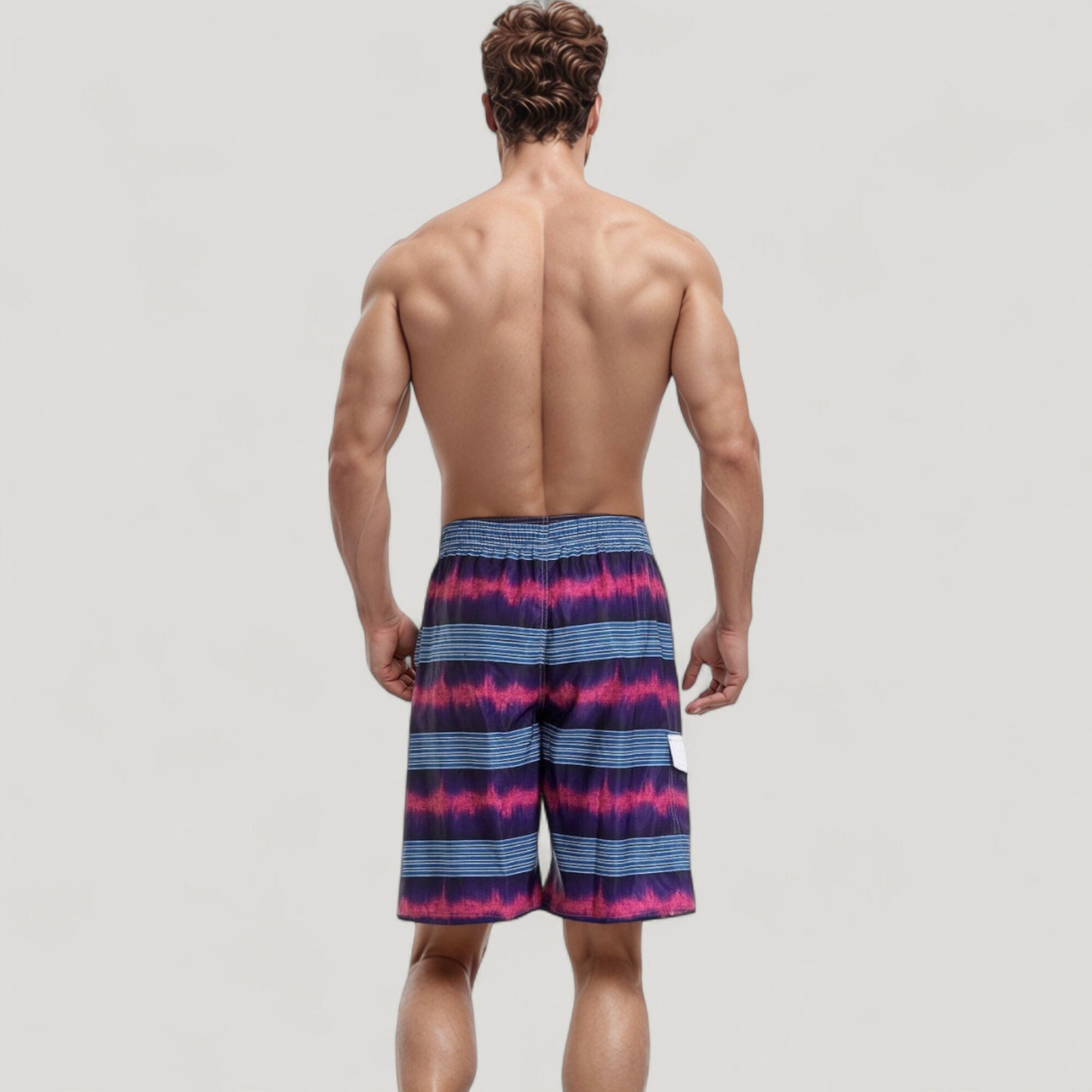 Men's Vibrant Stripe Swim Trunks with Wave-Inspired Pattern and Drawstring Waistband in Quick-Dry Fabric
