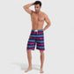 Men's Vibrant Stripe Gradient Swim Shorts with Drawstring Waist and Side Cargo Pocket