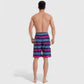 Men's Vibrant Stripe Gradient Swim Shorts with Drawstring Waist and Side Cargo Pocket