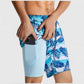 Men's Palm Leaf Print Swim Shorts with Adjustable Drawstring Waist