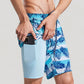 Men's Tropical Leaf Print Swim Trunks with Adjustable Drawstring Waist and Quick-Dry Striped Fabric