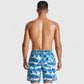 Men's Palm Leaf Print Swim Shorts with Adjustable Drawstring Waist