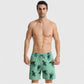 Men's Toucan Print Swim Shorts with Tropical Leaf Pattern and Adjustable Drawstring Waist