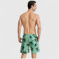 Men's Toucan Print Swim Shorts with Tropical Leaf Pattern and Adjustable Drawstring Waist