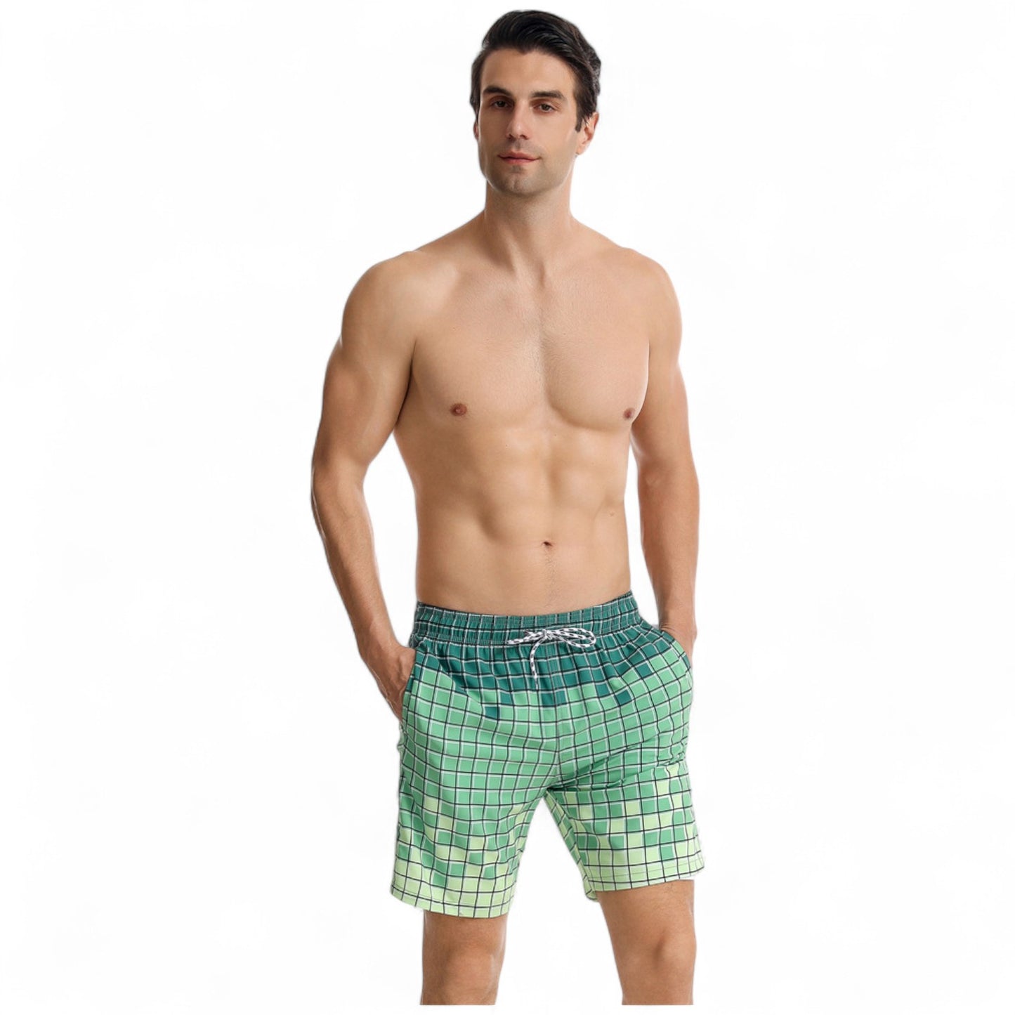 Men's Swim Shorts with Adjustable Drawstring Waistband and Quick-Dry Fabric