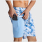 Men's Marble Tie-Dye Print Swim Shorts with Elastic Waistband and Adjustable Drawstring