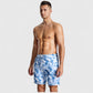 Men's Marble Tie-Dye Print Swim Shorts with Elastic Waistband and Adjustable Drawstring