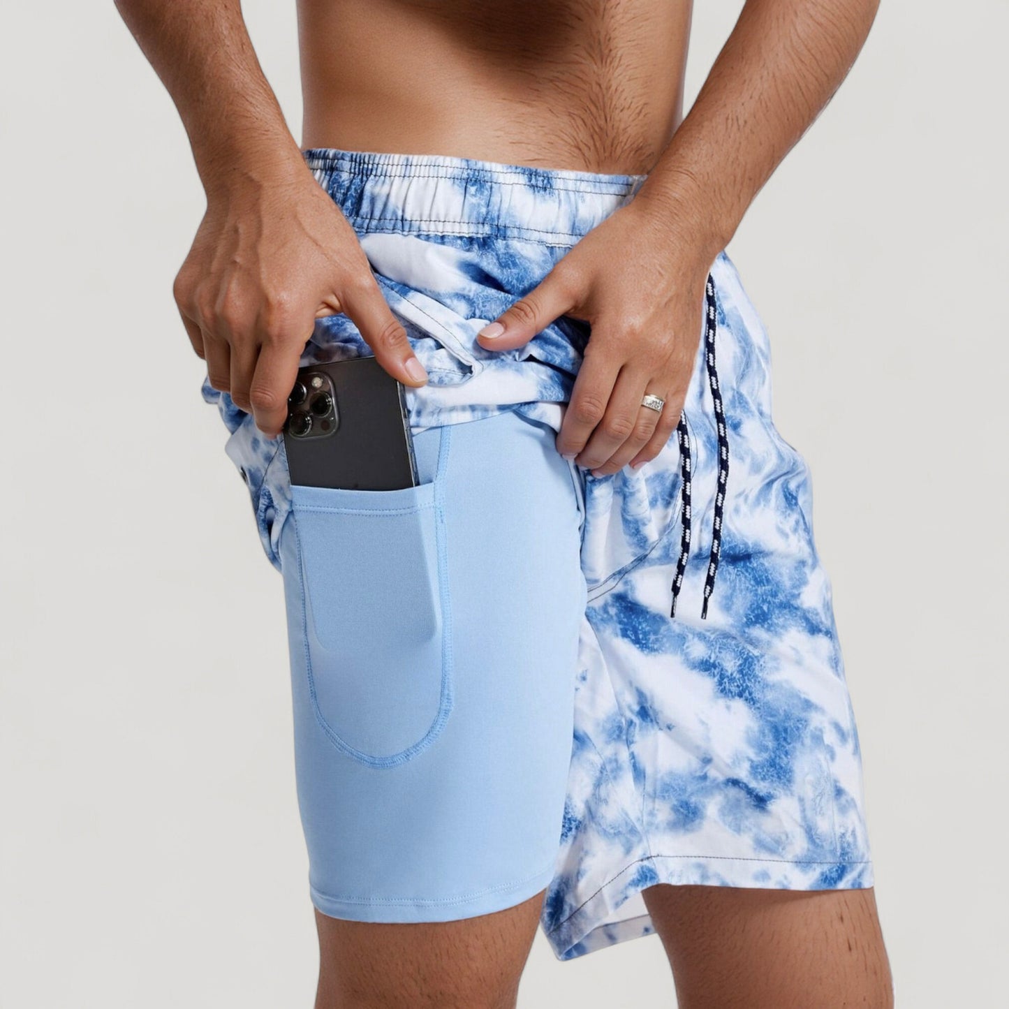 Men's Cloud Wash Swim Trunks with Elastic Drawstring Waist and Lightweight Quick-Dry Fabric