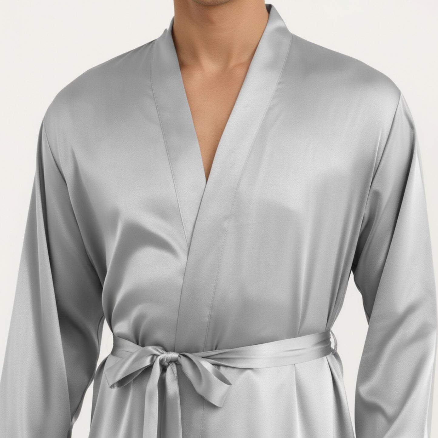 Men's Satin Robe with Classic Shawl Collar and Adjustable Waist Tie