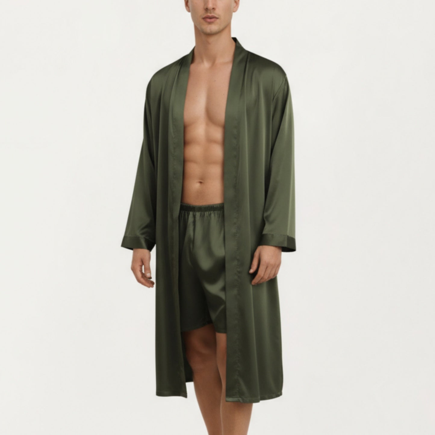 Men's Satin Robe with Classic Shawl Collar and Adjustable Waist Tie