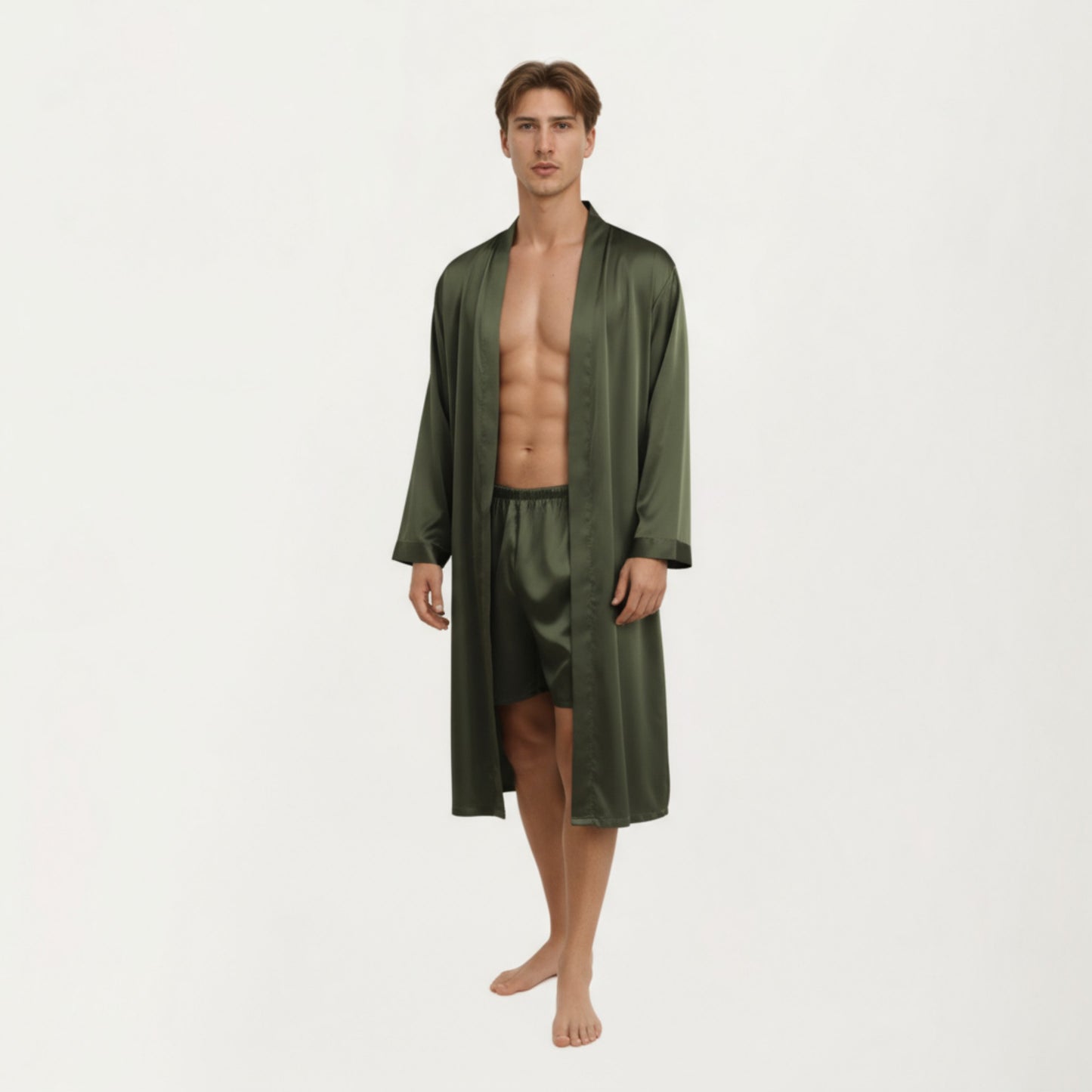 Men's Satin Robe with Classic Shawl Collar and Adjustable Waist Tie