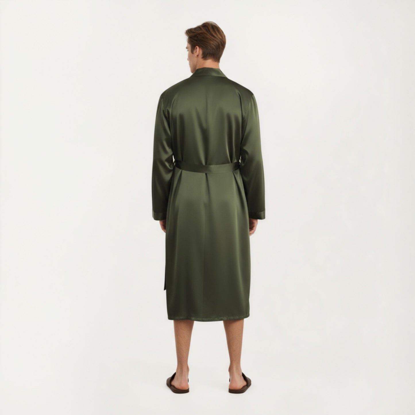 Men's Satin Robe with Classic Shawl Collar and Adjustable Waist Tie