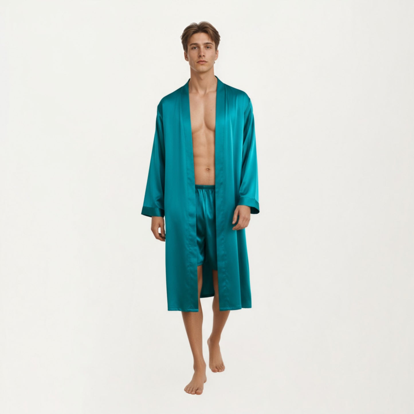 Men's Satin Robe with Classic Shawl Collar and Adjustable Waist Tie