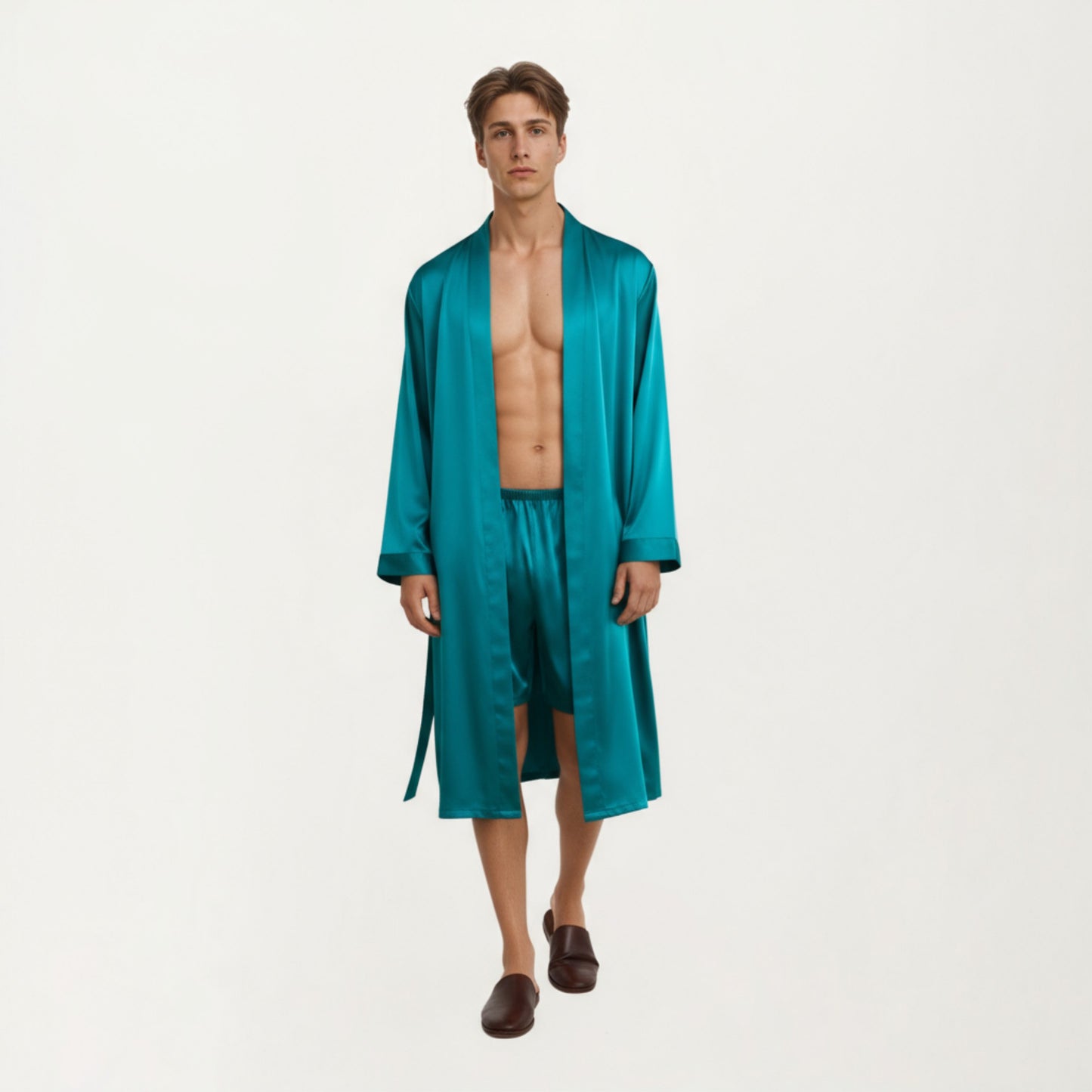Men's Satin Robe with Classic Shawl Collar and Adjustable Waist Tie