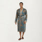 Men's Satin Robe with Floral Baroque Pattern and Contrast Trim Belt