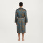 Men's Satin Robe with Floral Baroque Pattern and Contrast Trim Belt