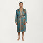 Men's Satin Robe with Floral Baroque Pattern and Contrast Trim Belt
