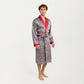 Men's Satin Robe with Ornate Medallion Pattern and Contrast Trim Details