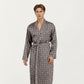 Men's Satin Robe with Geometric Square Pattern and Waist Tie Belt