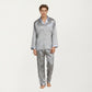 Men's 2-Piece Set Satin Pajamas with Geometric Print Contrast Collar and Button-Up Top