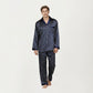Men's 2-Piece Set Satin Pajamas with Geometric Print Contrast Collar and Button-Up Top