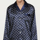 Men's 2-Piece Set Satin Pajamas with Geometric Print Contrast Collar and Button-Up Top