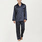 Men's 2-Piece Set Satin Pajamas with Geometric Print Contrast Collar and Button-Up Top