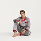 Men's 2-Piece Set Satin Pajamas with Geometric Print Contrast Collar and Button-Up Top