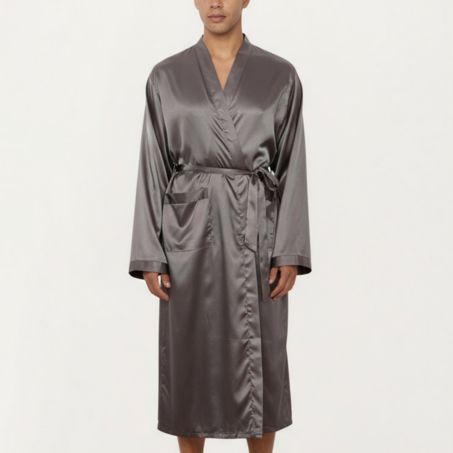 Men's Satin Robe with Waist Tie Belt and Front Pockets