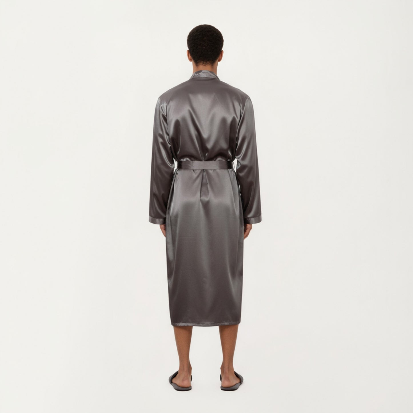 Men's Satin Robe with Waist Tie Belt and Front Pockets