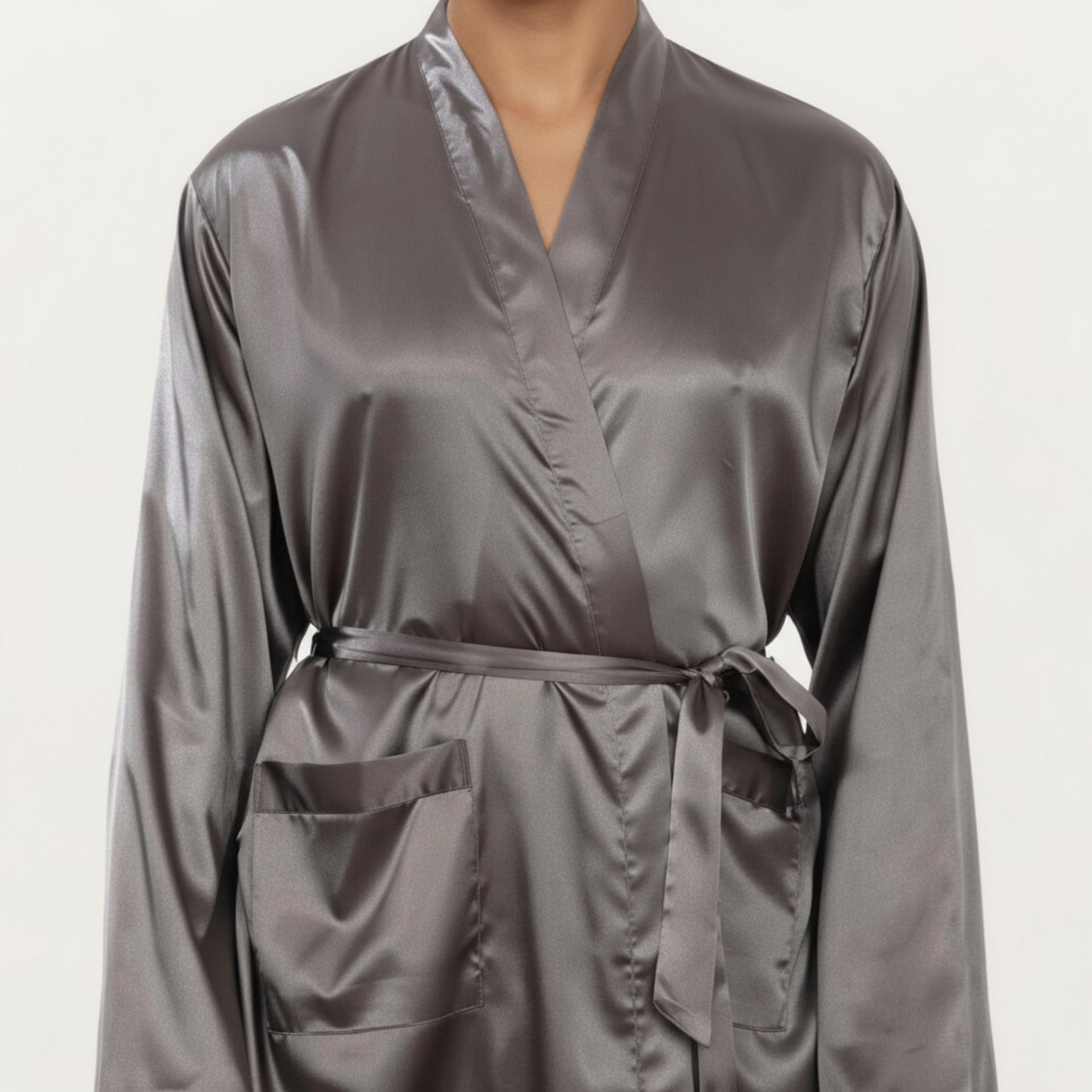 Men's Satin Robe with Waist Tie Belt and Front Pockets