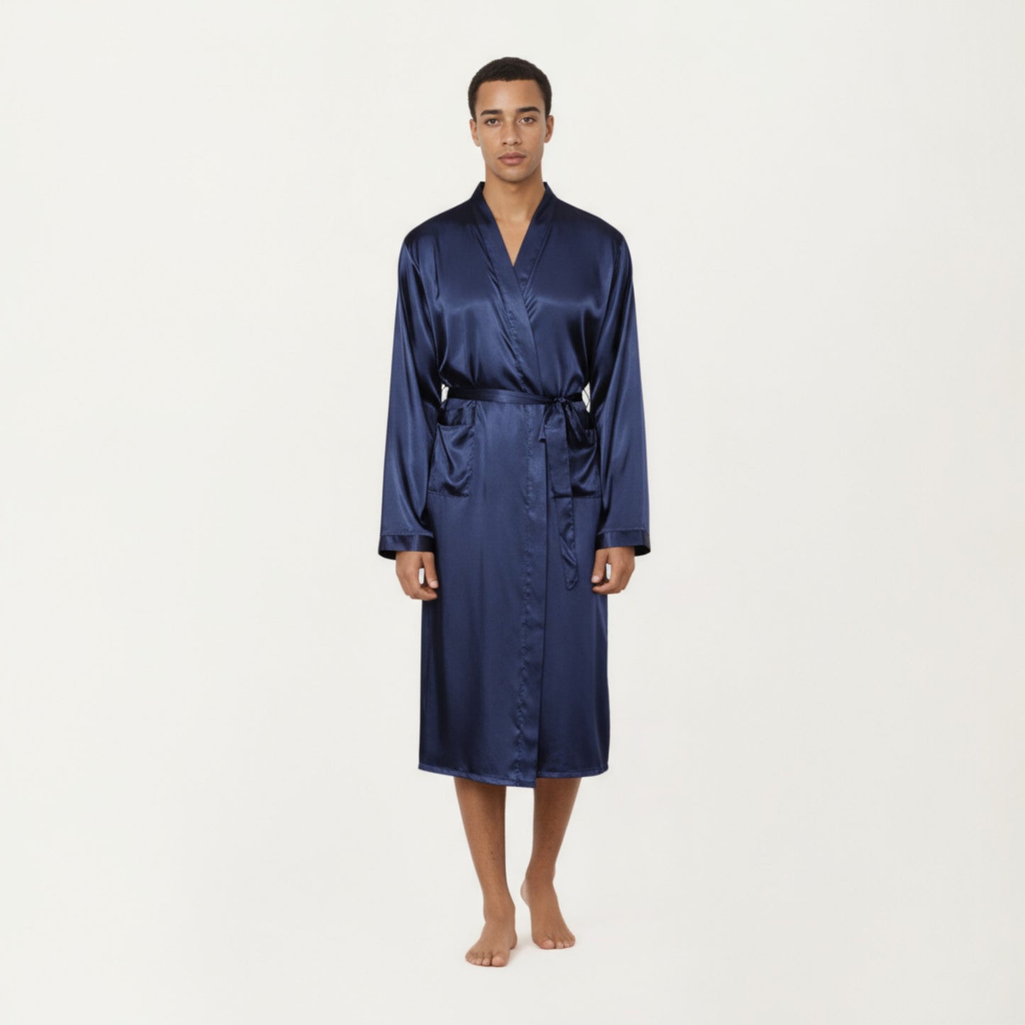 Men's Satin Robe with Waist Tie Belt and Front Pockets