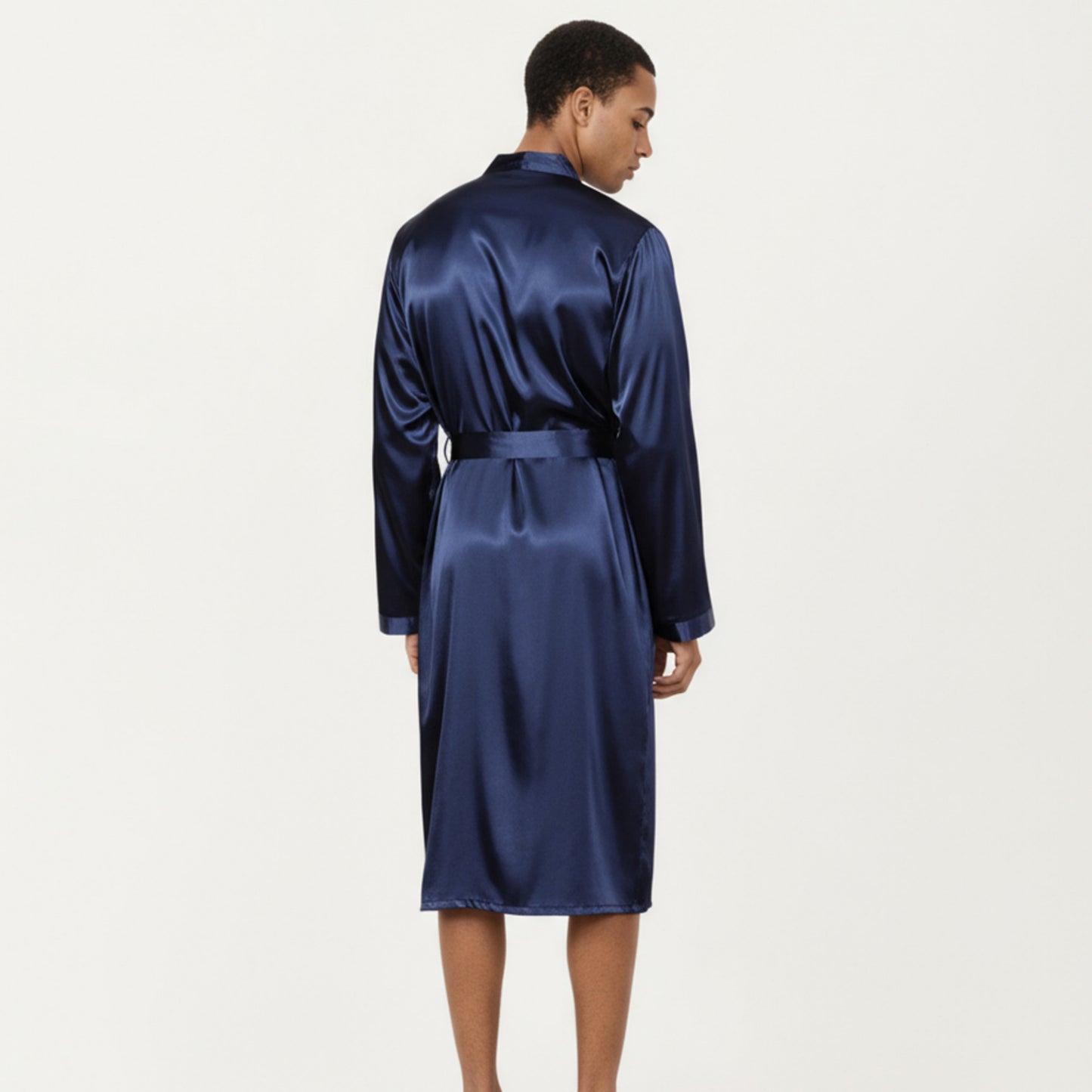 Men's Satin Robe with Waist Tie Belt and Front Pockets