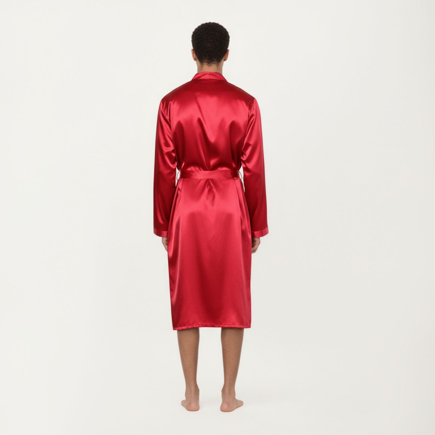 Men's Satin Robe with Waist Tie Belt and Front Pockets