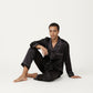 Men's 2-Piece Set Satin Pajamas with Contrast Piping and Button-Up Top