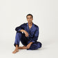 Men's 2-Piece Set Satin Pajamas with Contrast Piping and Button-Up Top