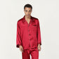Men's 2-Piece Set Satin Pajamas with Contrast Piping and Button-Up Top