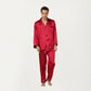 Men's 2-Piece Set Satin Pajamas with Contrast Piping and Button-Up Top