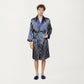 Men's Satin Robe with Geometric Print Contrast Shawl Collar and Waist Tie