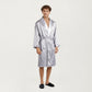 Men's Satin Robe with Geometric Print Contrast Shawl Collar and Waist Tie