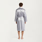 Men's Satin Robe with Geometric Print Contrast Shawl Collar and Waist Tie