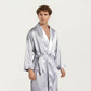 Men's Satin Robe with Geometric Print Contrast Shawl Collar and Waist Tie