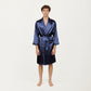 Men's Satin Robe with Geometric Print Contrast Shawl Collar and Waist Tie