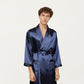 Men's Satin Robe with Geometric Print Contrast Shawl Collar and Waist Tie