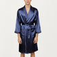 Men's Satin Robe with Geometric Print Contrast Shawl Collar and Waist Tie
