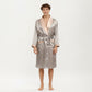 Men's Satin Robe with Geometric Print Contrast Shawl Collar and Waist Tie