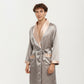 Men's Satin Robe with Geometric Print Contrast Shawl Collar and Waist Tie